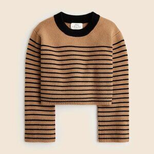 Spring Street ribbed cashmere crewneck sweater in camel black stripe